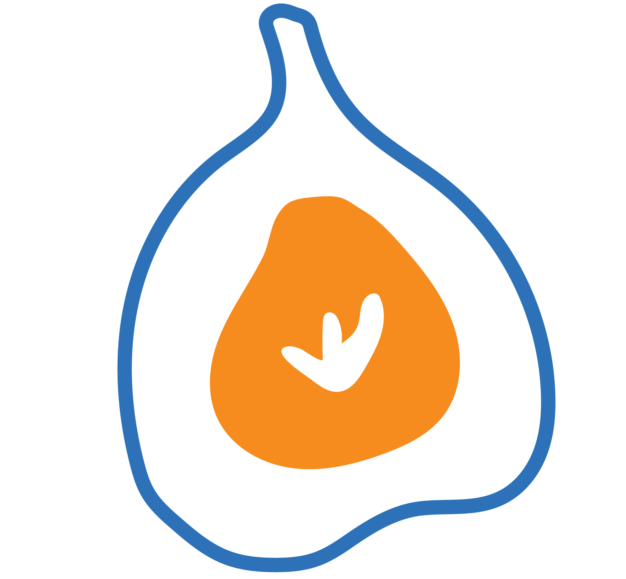 A blue and orange fig icon on a transparent background.