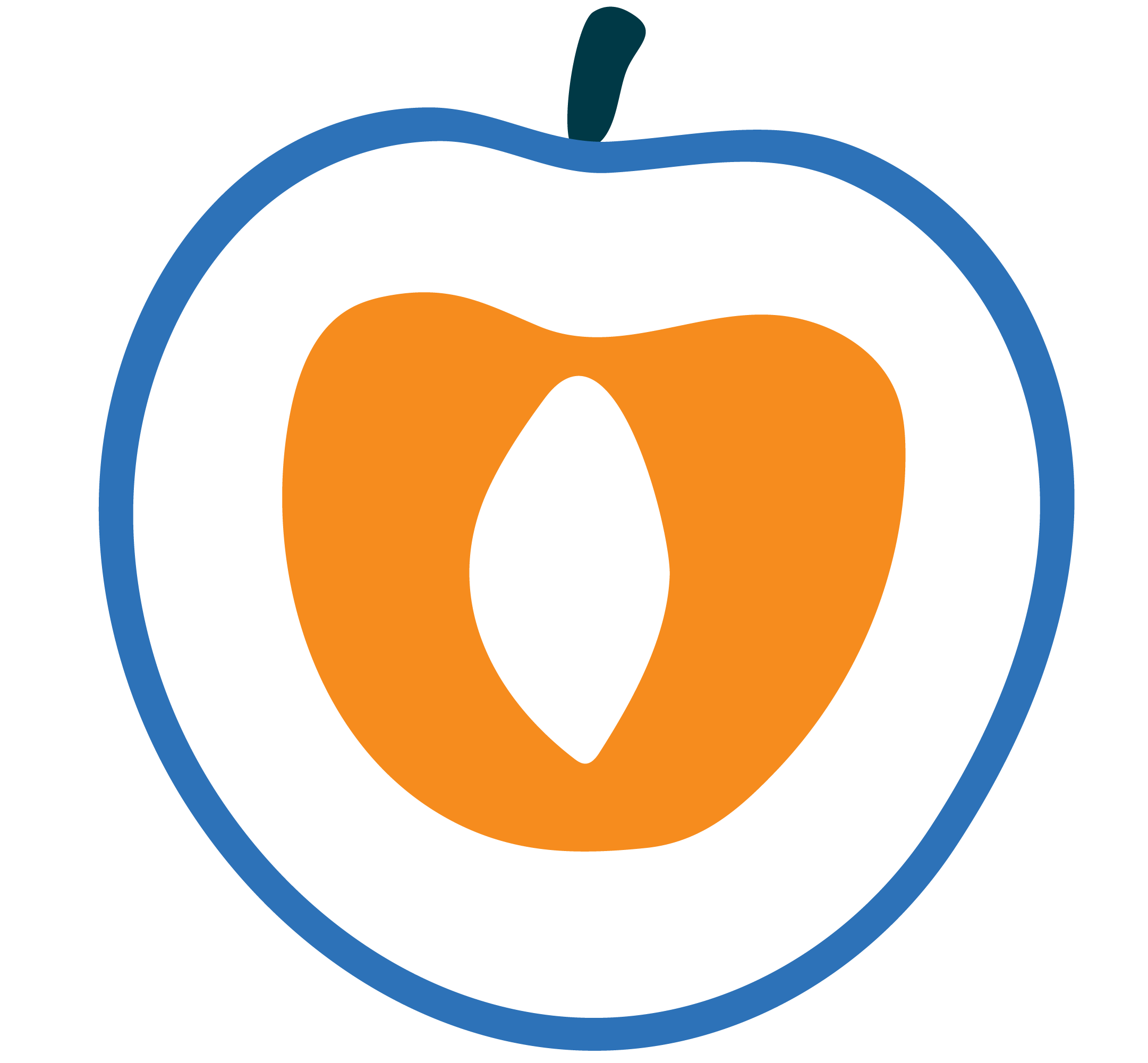 A blue and orange apple icon on a transparent background.