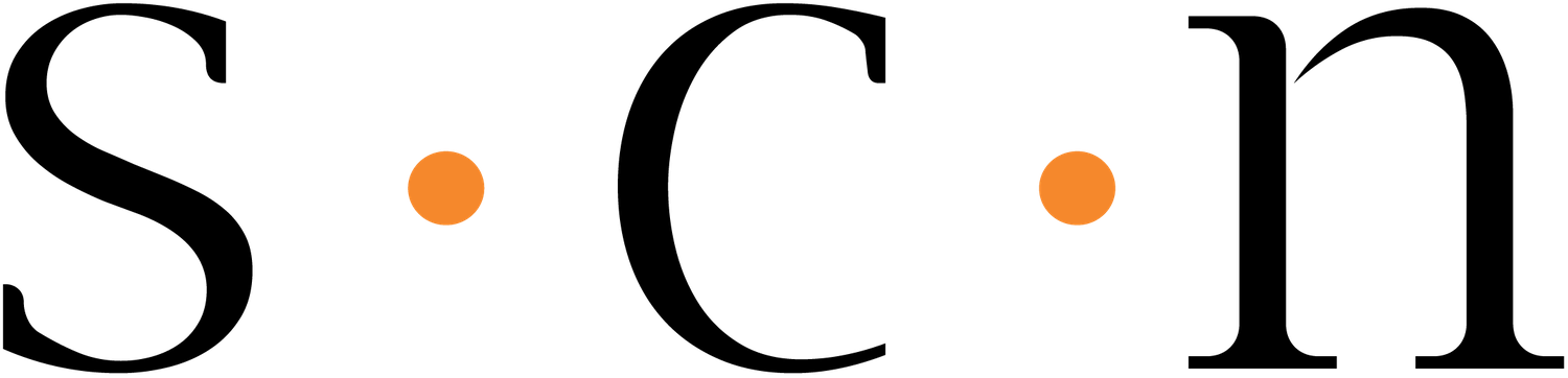 Logo for Southern Coast Nutrition containing three large letters with orange dots in between.