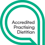 Accredited Practising Dietitian logo in green and black colors.